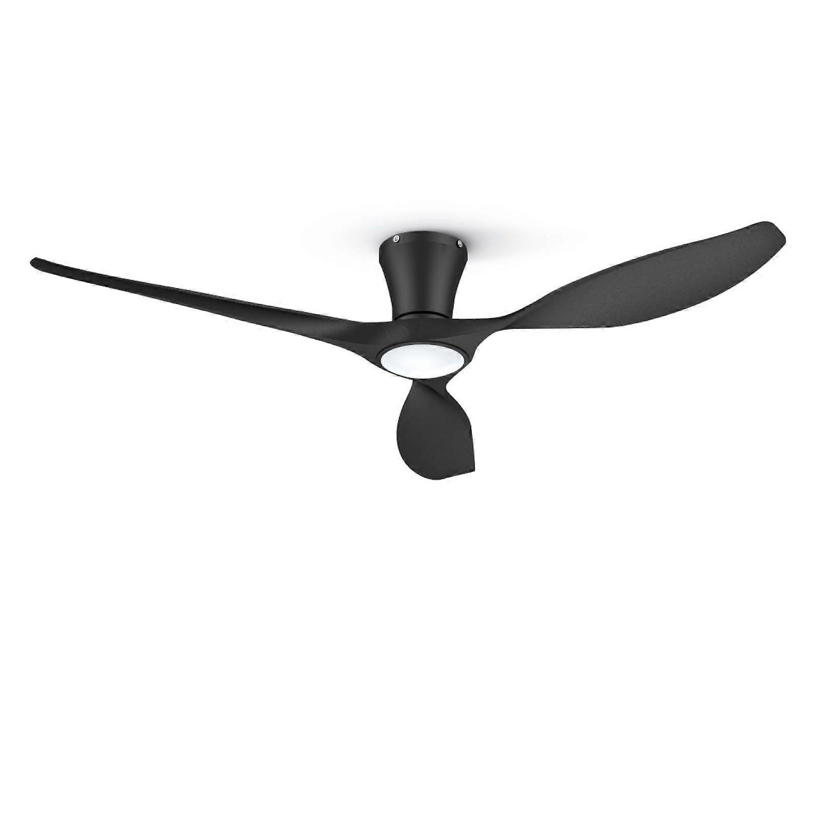 52 Inch Ceiling Fan with Light, Low Profile Flush Mount, Quiet DC Motor, Remote, Adjustable Temp, Black
