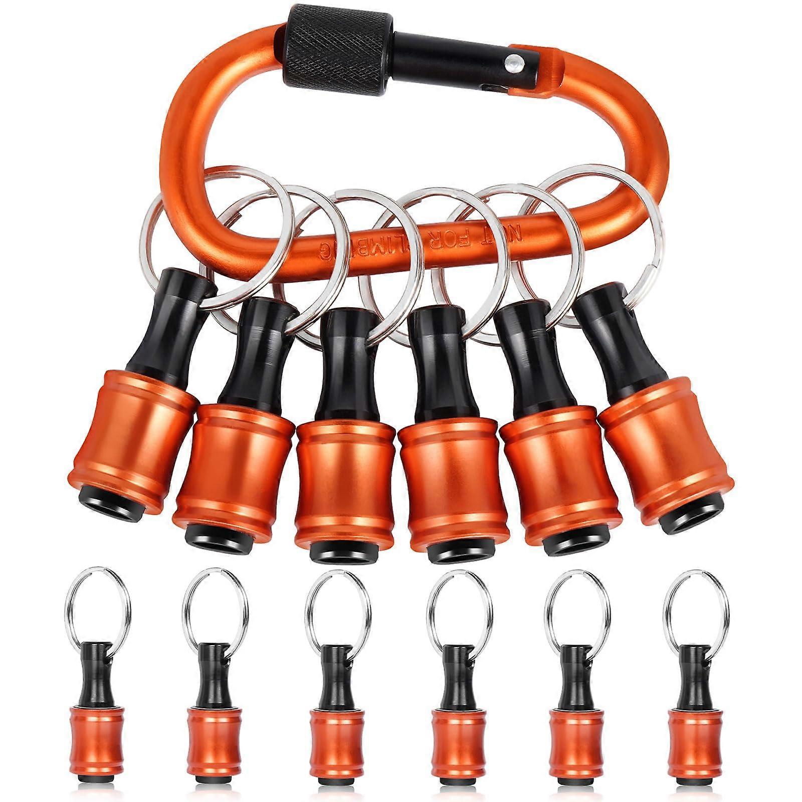 Bit Holder Keychain 6PCS 1/4 Inch Hex Shank QuickChange Drill Bit Organizer with Ball Bearing Lock Orange