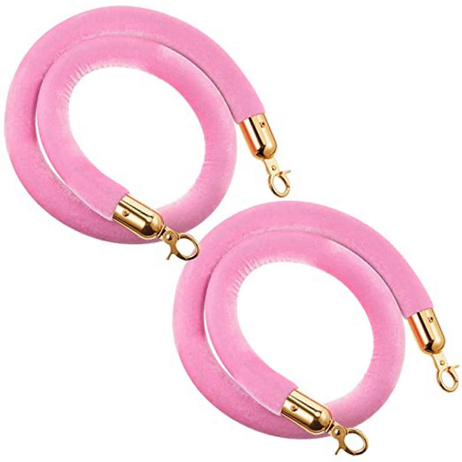 2 Pack Pink Velvet Stanchion Rope with Gold Hooks for Elegant Queue Management and Event Control
