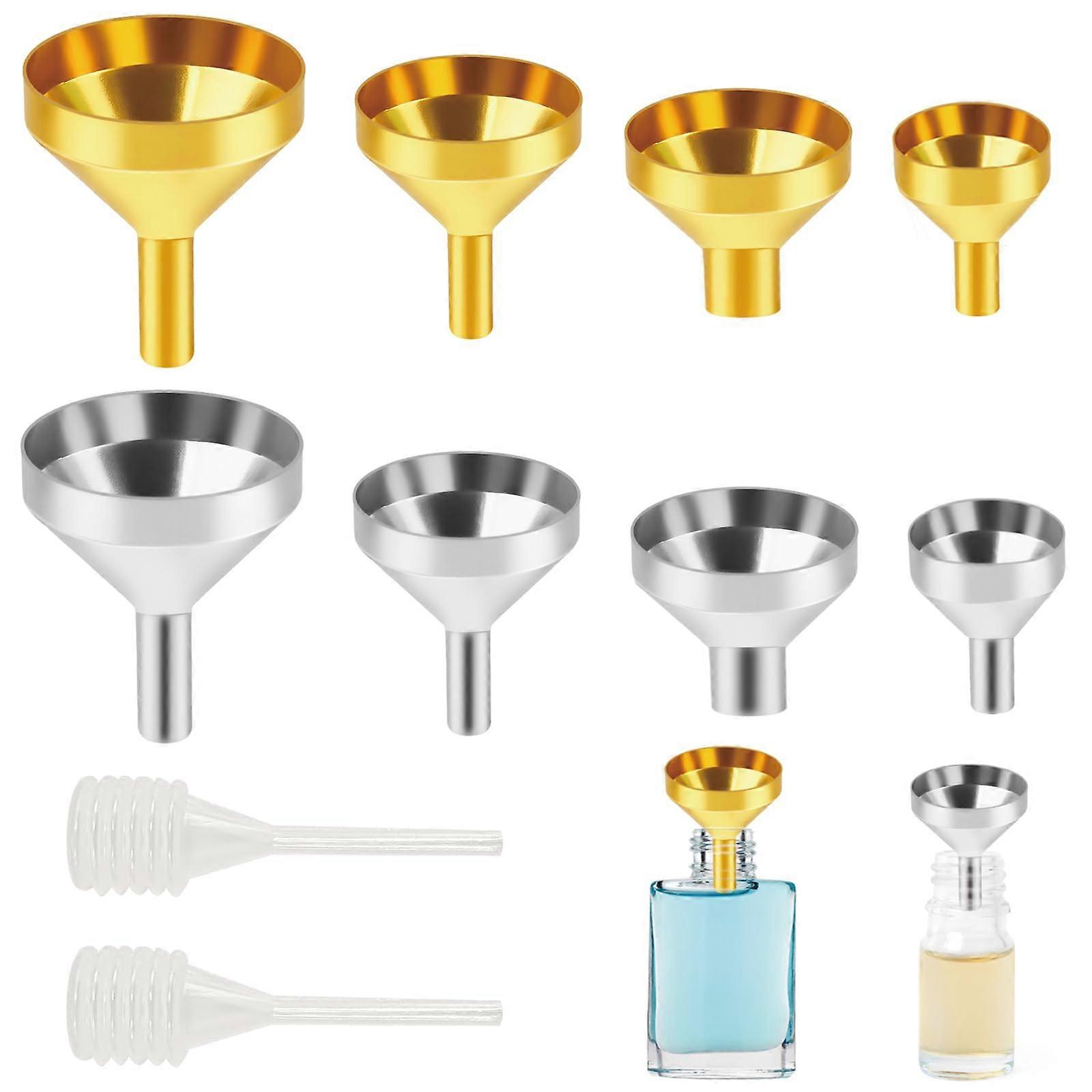 Mini Metal Funnel Set with Pipettes for Essential Oils and Powder Filling, 8pcs Silver and Gold