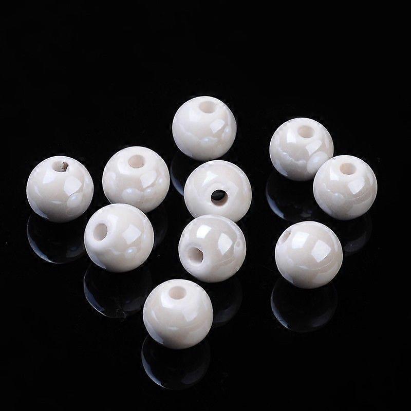 Pearlized Handmade Porcelain Round Beads White 10mm Hole: 2mm