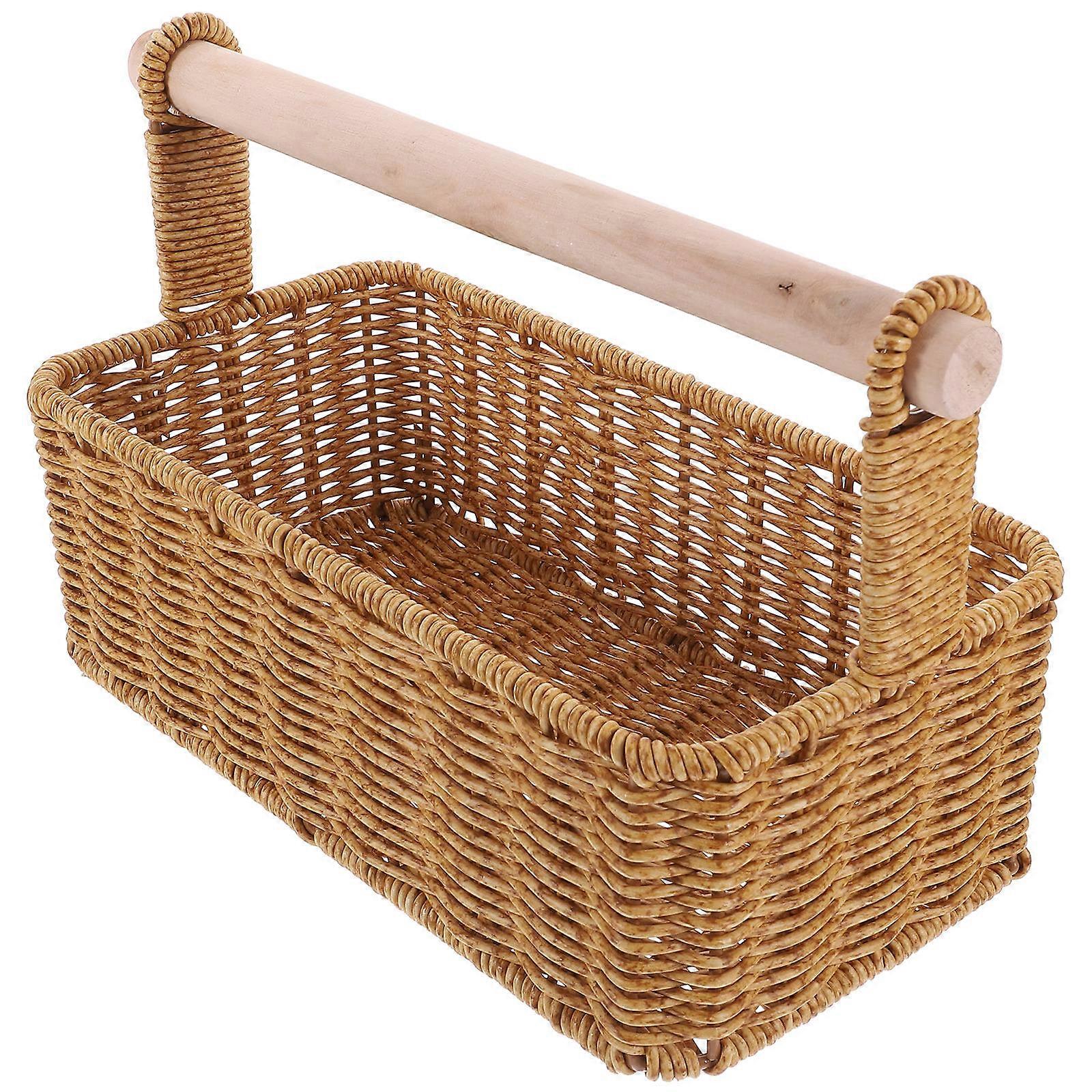 Sundries Woven Basket Plastic Material Tableware Storage Container Organization 26.5X14X17CM 1Set
