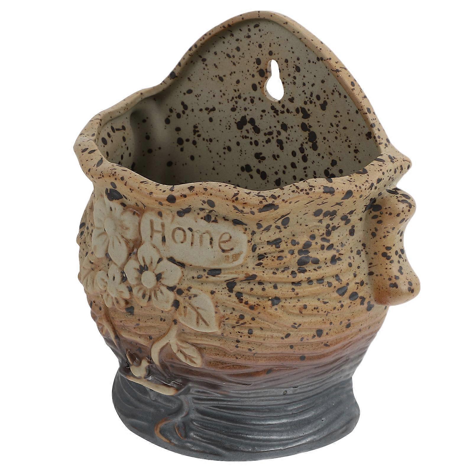 Wall Mounted Planter Ceramic Pot for Succulent Plants Brown