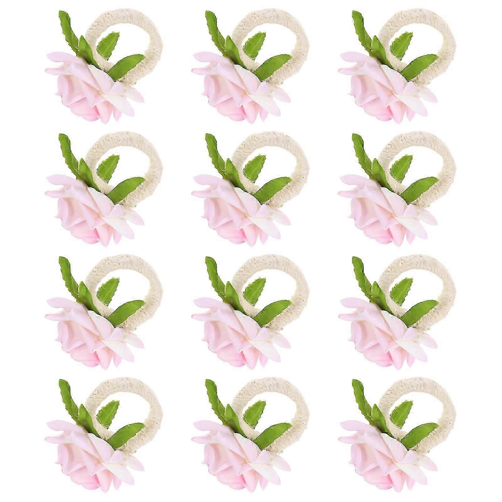 Rose Flower Napkin Ring for Dining Table Decoration 60Pcs Pink Artificial