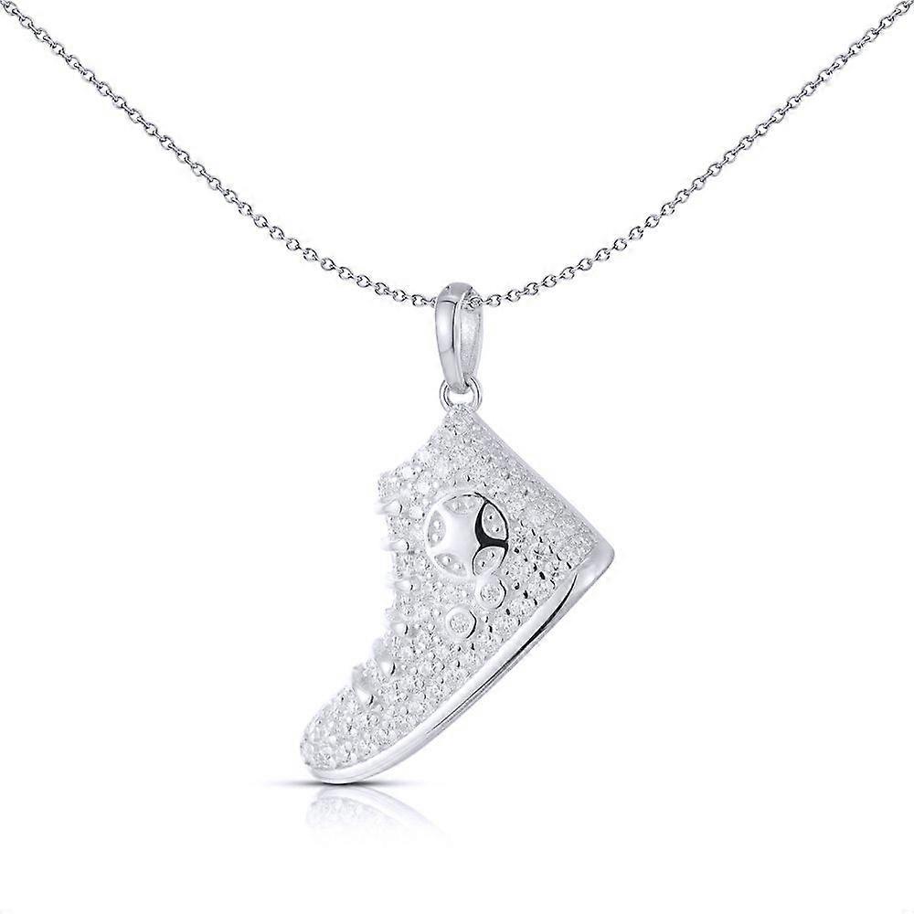 Jewelco London Unisex Rhodium Silver Round CZ High Top Trainer Charm Pendant