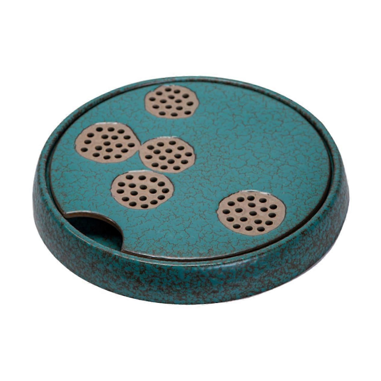 Ceramic Tea Tray with Drainage, Rectangular Peacock Green Vintage Style for Home and Office Serving