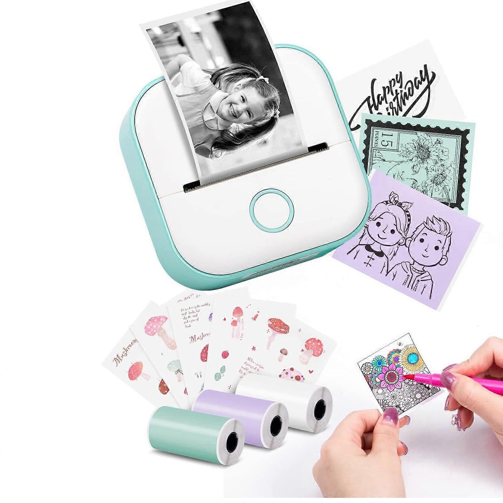 Mini Portable Bluetooth Printer, Wireless Inkless Thermal Photo and Label Printer with 3 Rolls for Phone