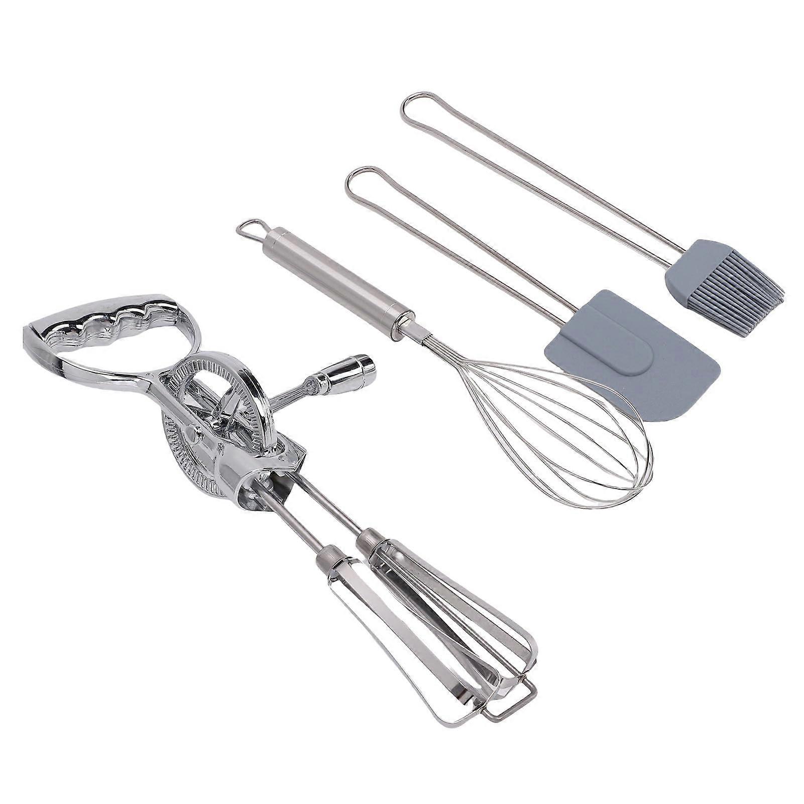 4in1 Manual Egg Beater and Kitchen Whisk Set with Spatula Brush, Ergonomic Baking Tools