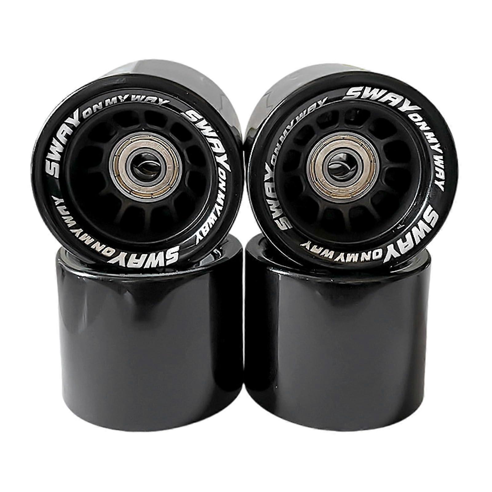 Black Polyurethane Skateboard Wheels with Bearings, Shock Absorbing Longboard Compatible, 4pcs