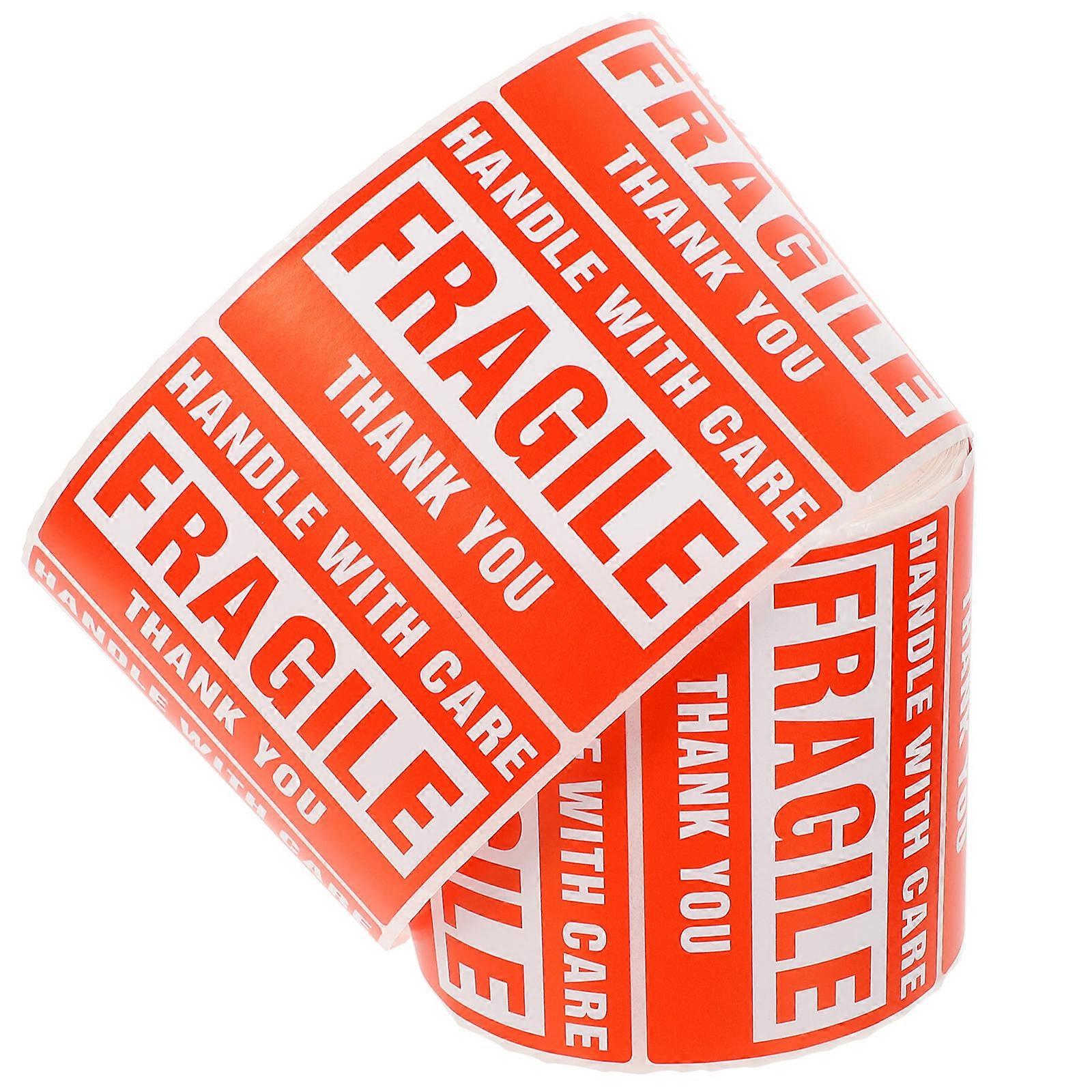 Warning Labels Fragile Self-Adhesive Stickers for 4 Rolls Packing Red