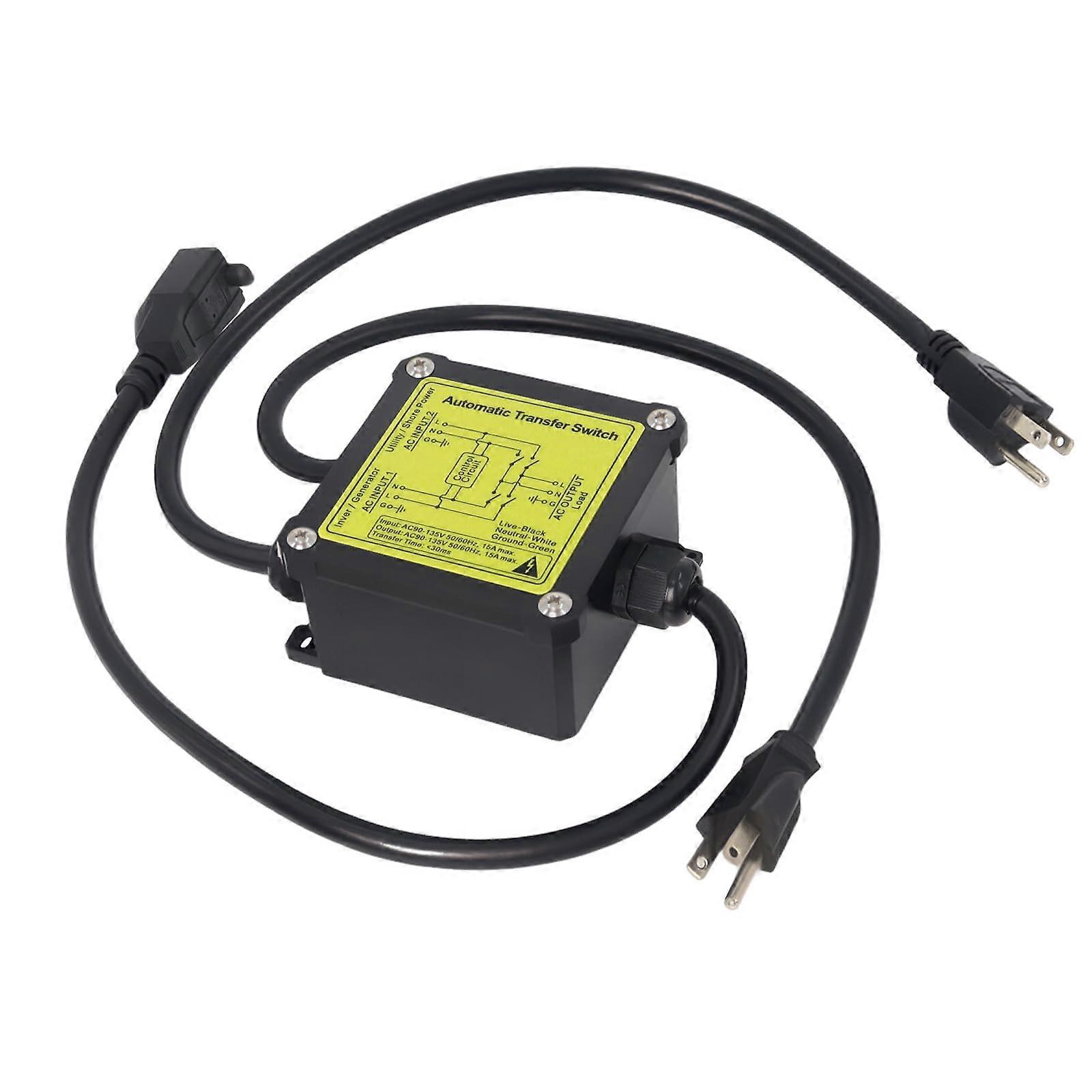 Automatic Transfer Switch 120V 15A ATS Power Transfer Switch with Weatherproof Enclosure for Generator