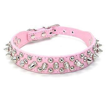 Spike Rivet Leather Dog Collar Cat Dog Small And Medium Pet-Pink