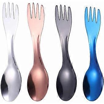 Outdoor Backpack Flatware Hike Cookware Utensil Cutlery Picnic Spork Fork Spoon Travel Camp Long Portablesilver, Rose Gold, Black, Blue4pcs