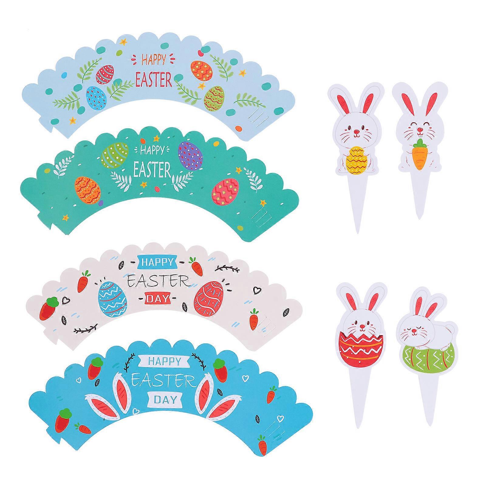 48Pcs Easter Cupcake Wrappers Rabbit Cupcake Picks Cake Wrapper Toppers Set