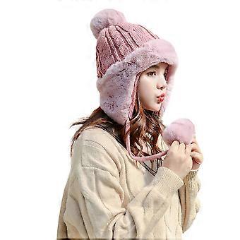 Einzigartige Herbst Winter Mütze Einfache Gestrickte Warme Kälte Schutz Mütze Kreative Schöne Wollmütze Für Mädchen Frauen (Rosa)