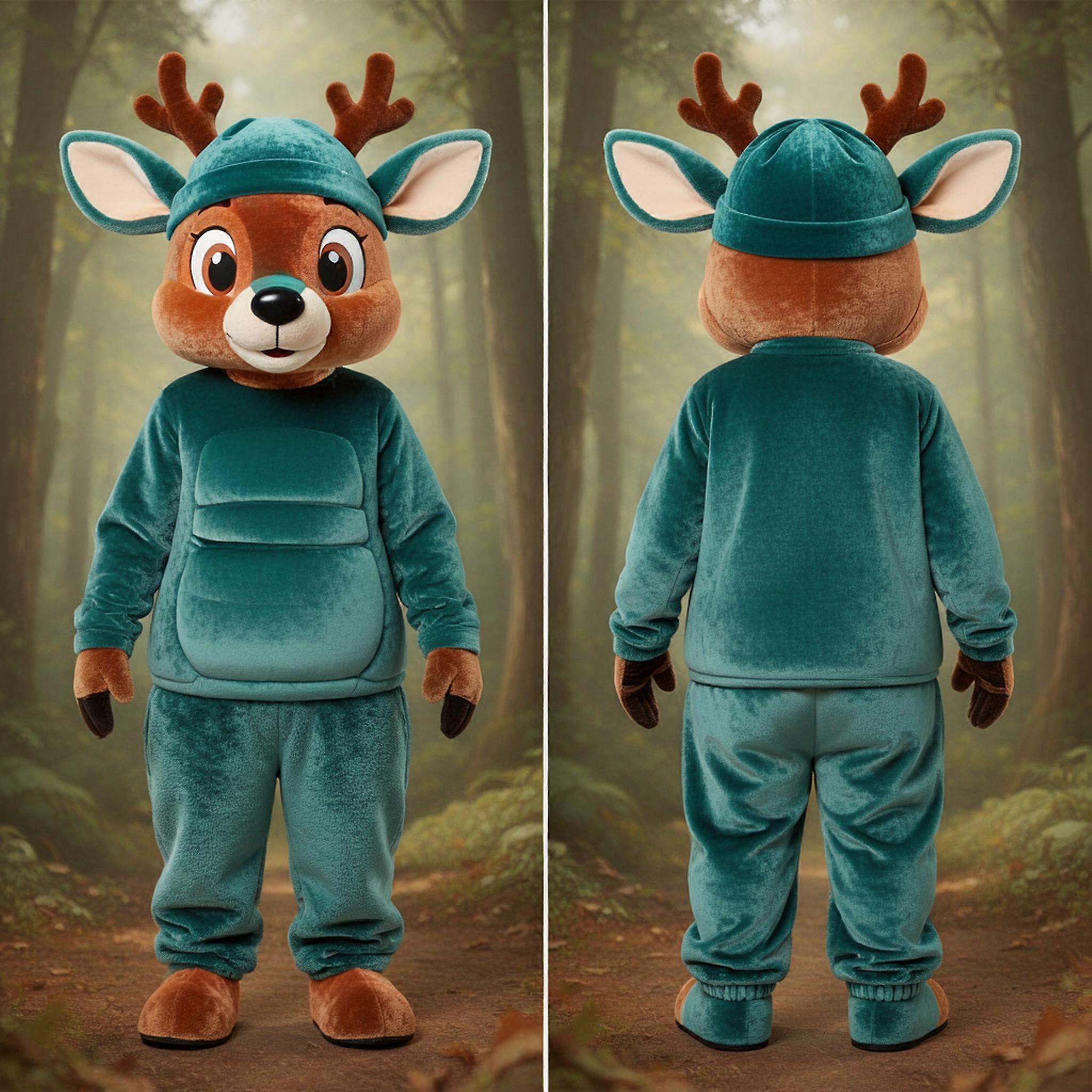 MASTICOT Teal Velvety Cartoon Roe Deer Mascot