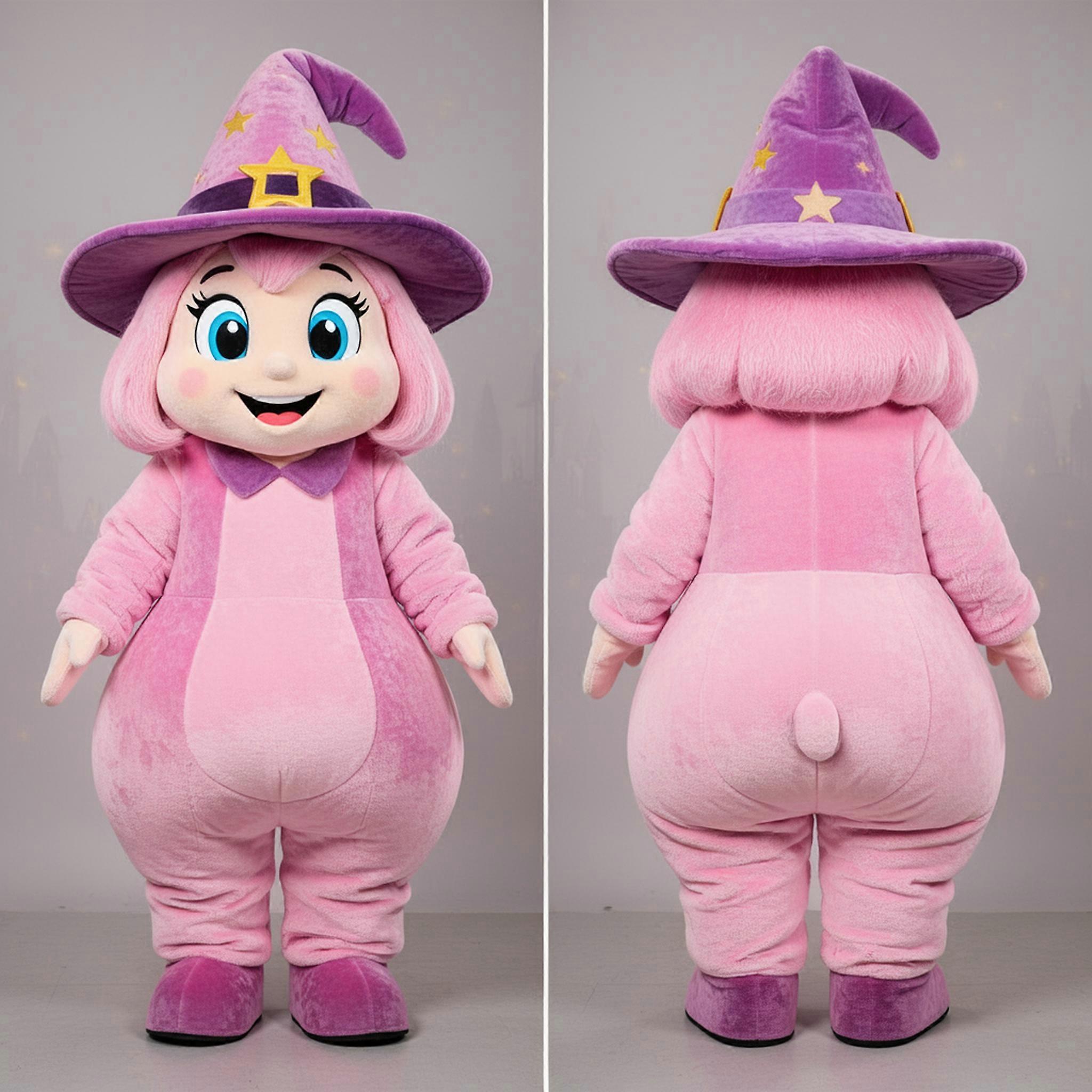 MASTICOT Pastel Pink Fluffy Witch Mascot