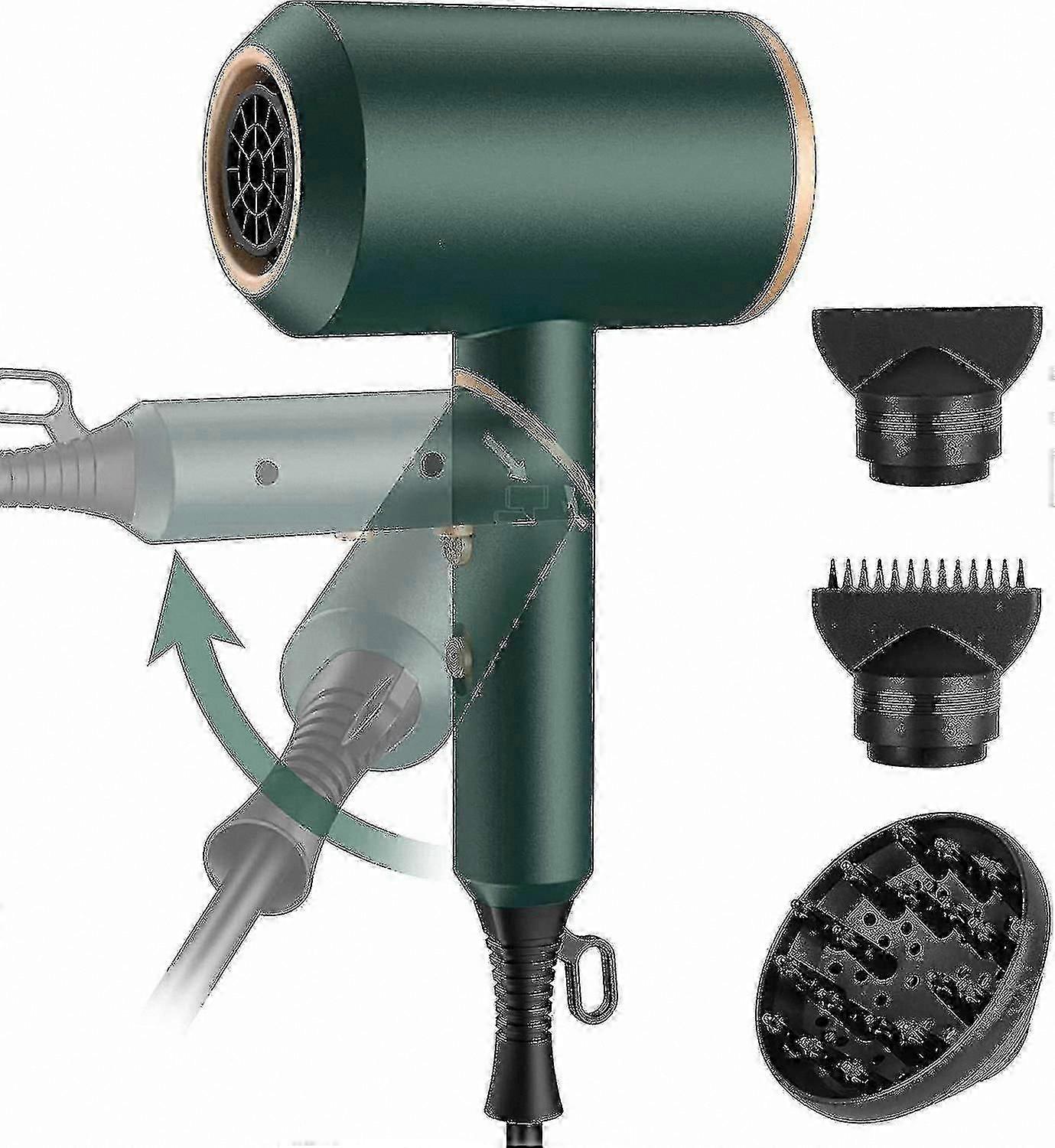 Compact Folding Hair Dryer with Ionic Technology, 2000W Powerful Motor, Includes 2 Styling Nozzles and 1 Diffuser Attachment