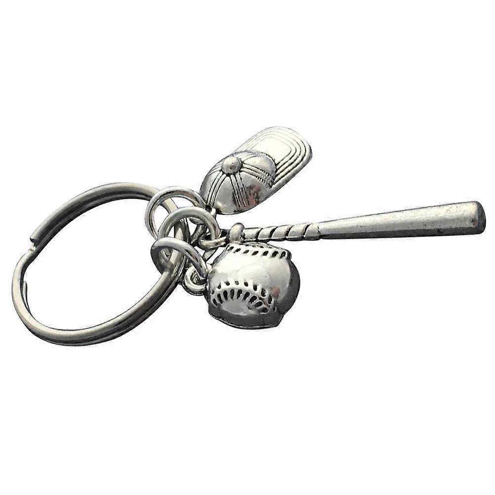 Baseball Hat Bat Keychain Metal Key for Decor Silver