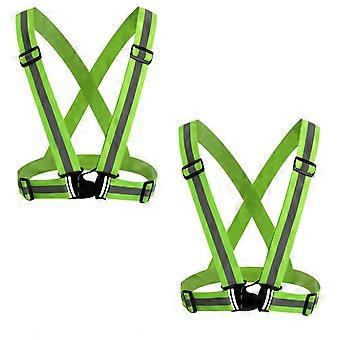 2 Pack Reflective Safety Vest Neon Yellow Adjustable Elastic Straps 360°  Visibility Gear for Running Cycling Work