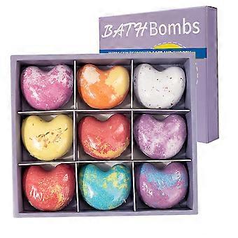 Bath Bombs Gift Set 9 Pcs Heart Shaped with Essential Oils for Deep Hydration and Relaxation