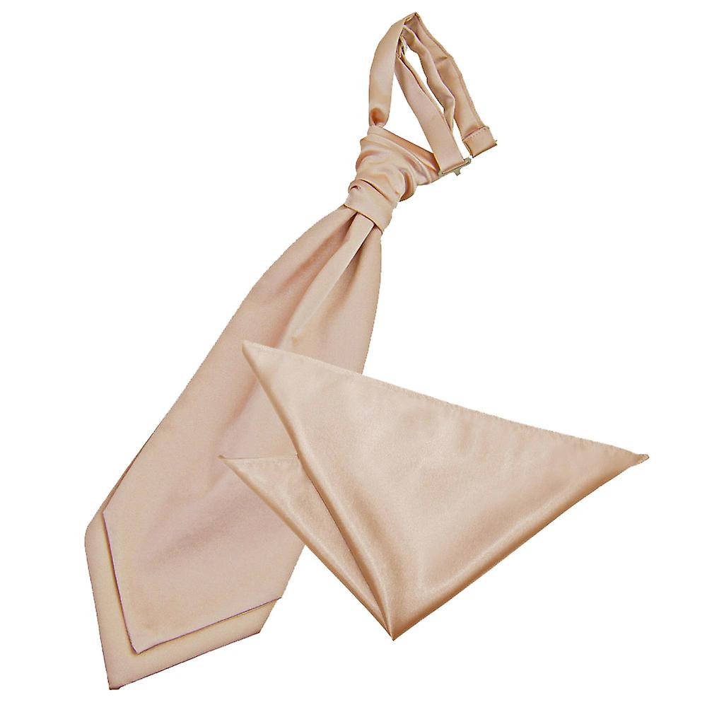 Mocha Brown Plain Satin Wedding Cravat and Pocket Square Set