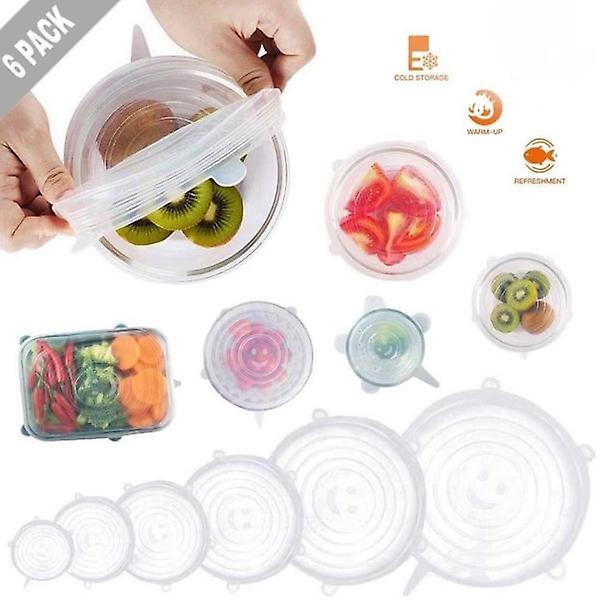 6pcs Reusable Eco-friendly Elastic Lids Storage Kitchen Clear