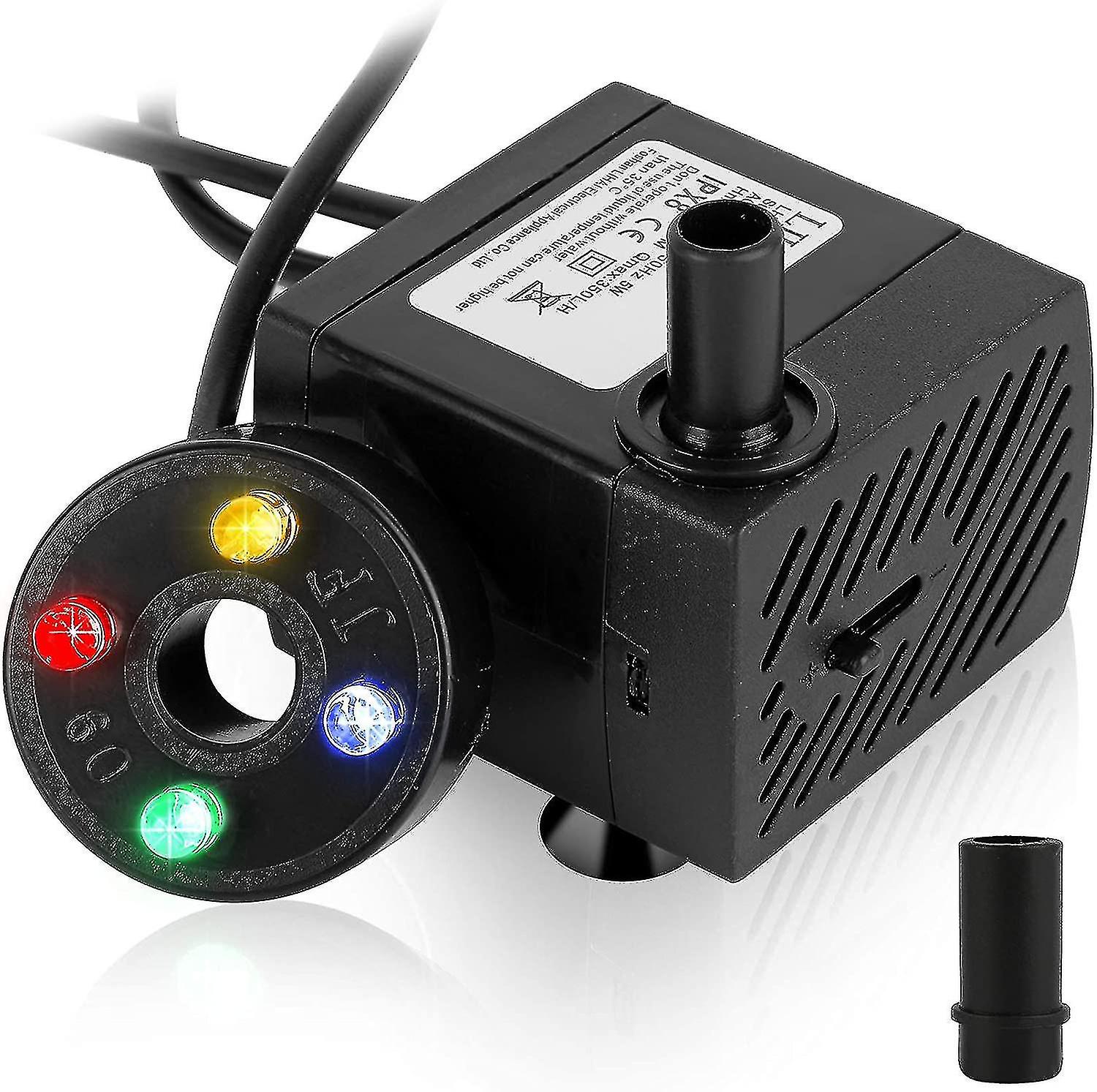 Mini Aquarium Water Pump 5w - Submersible Pump For Fish Tank - With 4 Colorful Leds - Mini Stone Arts - Max Delivery Height: 0.85m, 350l/h-default