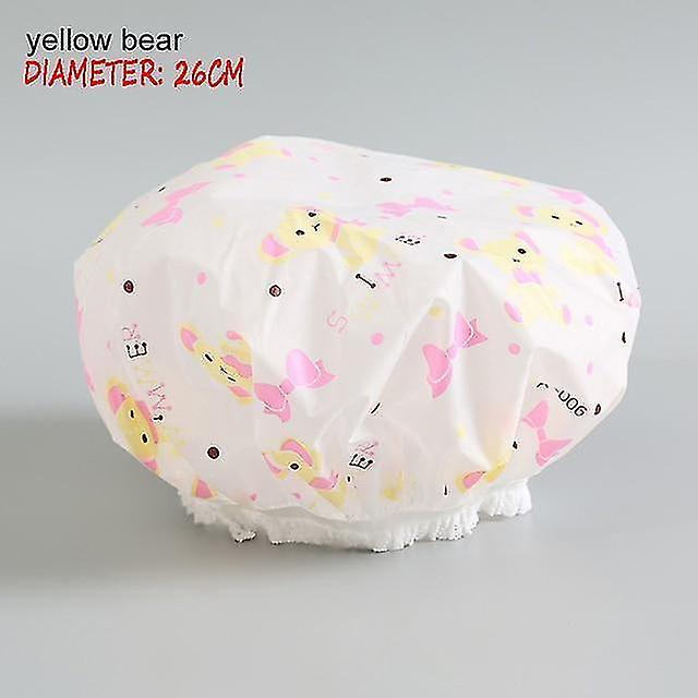 Yellow bear Shower Cap Thicken Elastic Bath Hat Bathing Hair