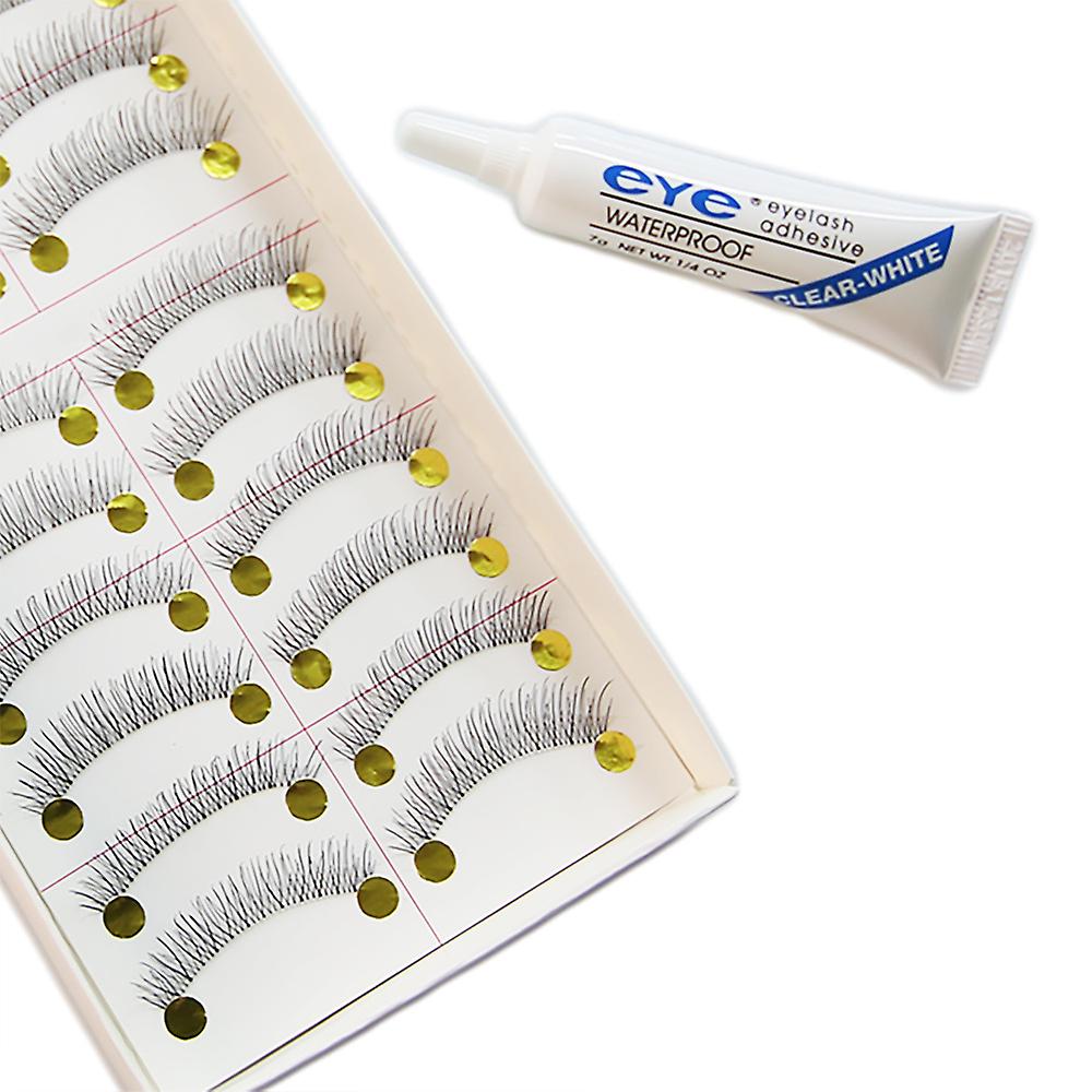 10 pairs thin false eyelashes + glue translucent 