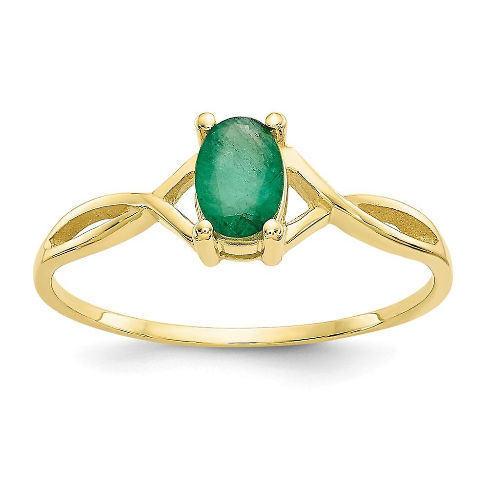 10k Yellow Gold Oval Prong set Polished Emerald Ring Size 6 Band Style-Ring for Women