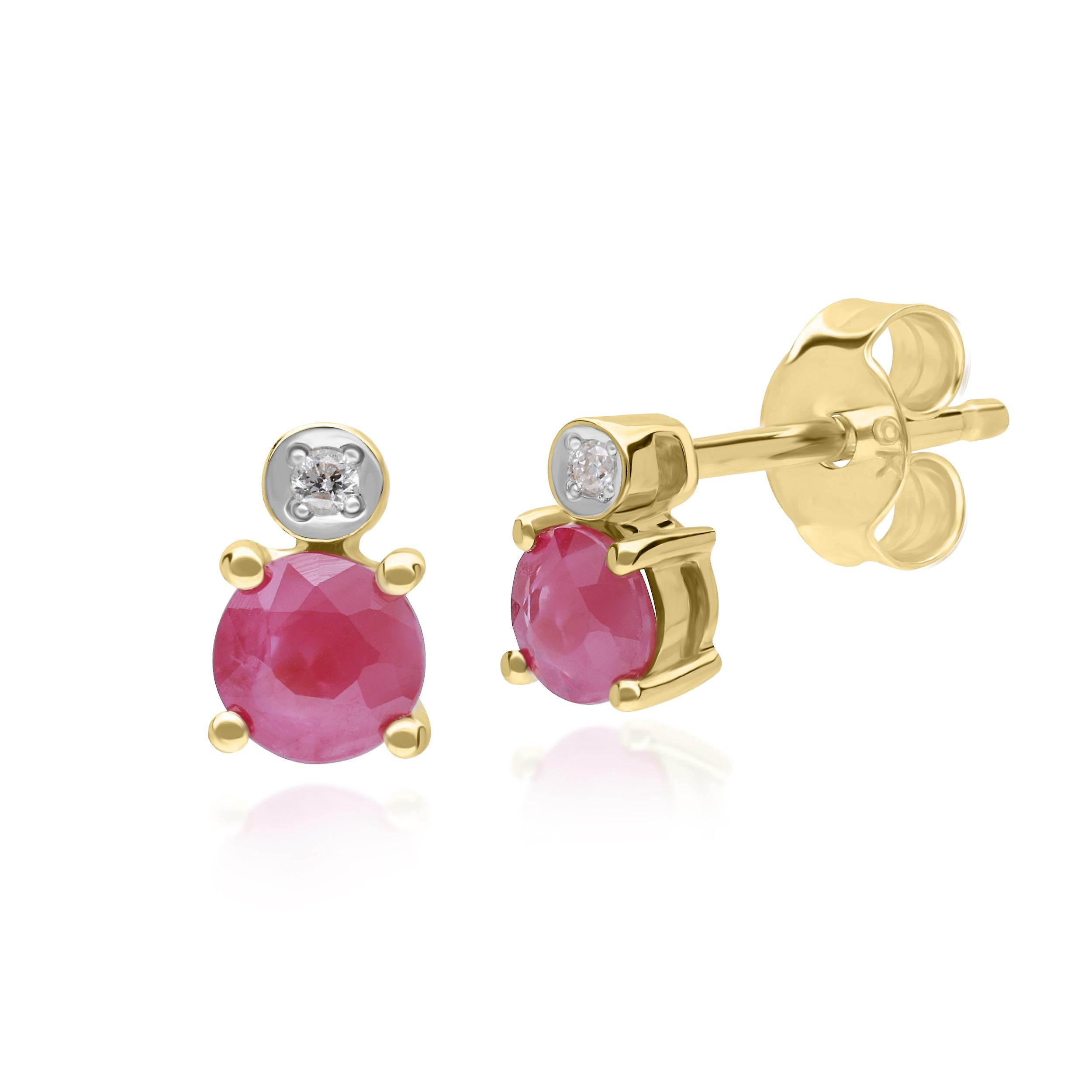 Classic Round Ruby & Diamond Stud Earrings in 9ct Yellow Gold