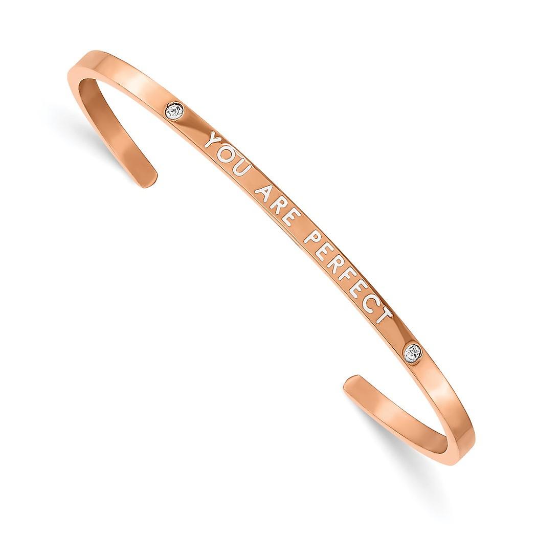 3mm Stainless Steel Polished Rose Ip Plated and Enameled With Crystal You Are Perfect Bangle Bracelet Cuff-Bracelet for