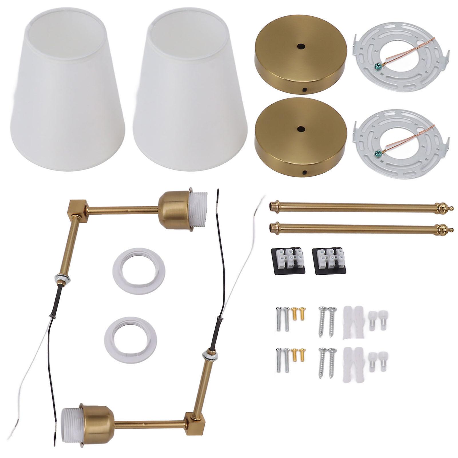 Set of 2 wired bathroom wall lights with white shade, E26/E27 socket, 85-265V, gold