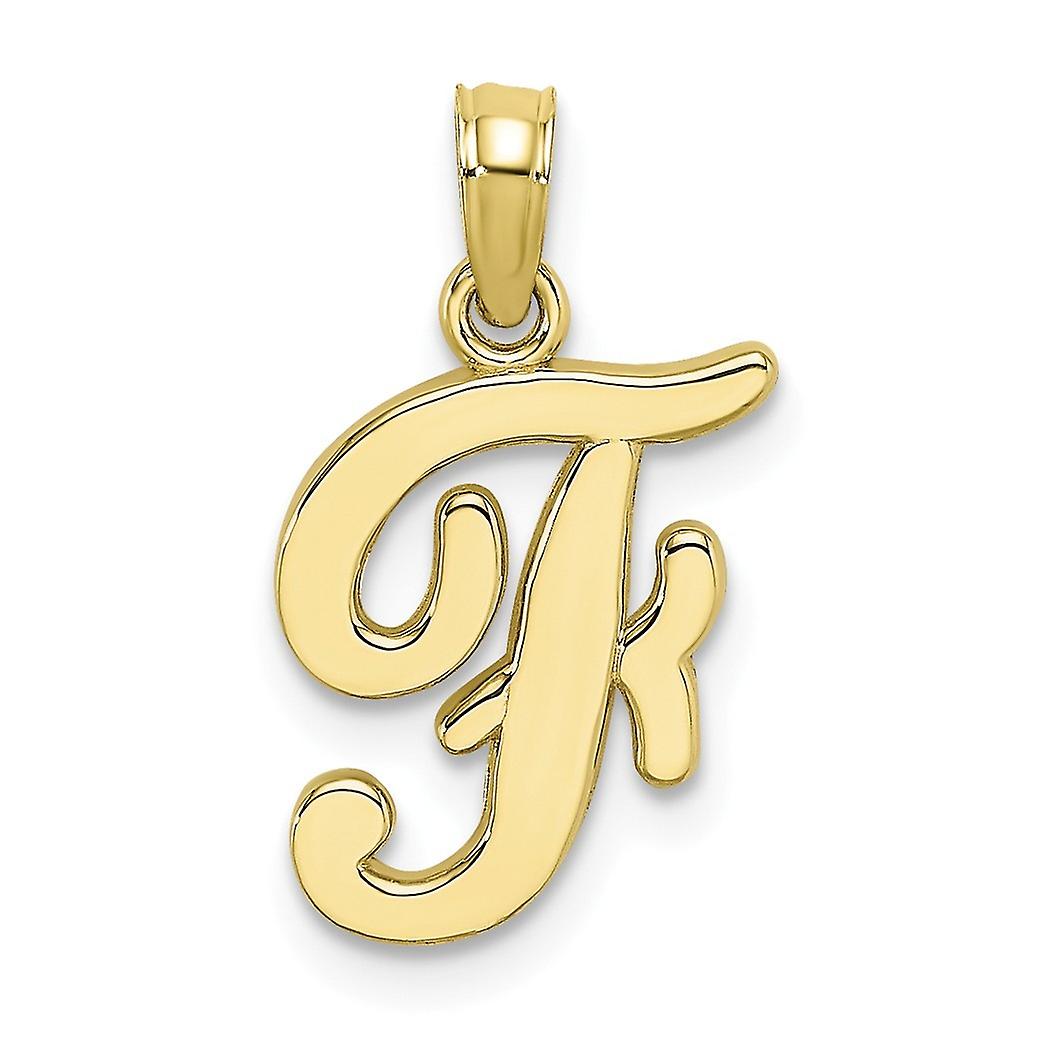 10k Gold F Script Letter Name Personalized Monogram Initial High Polish Charm 18.5x10.25mm Wide Pendant Necklace for Wom