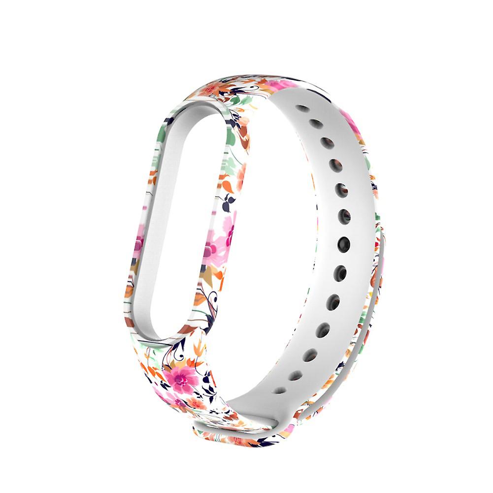 Replacement Strap Compatible for Xiaomi Mi Band 5 Breathable Floral Silicone Replacement Band