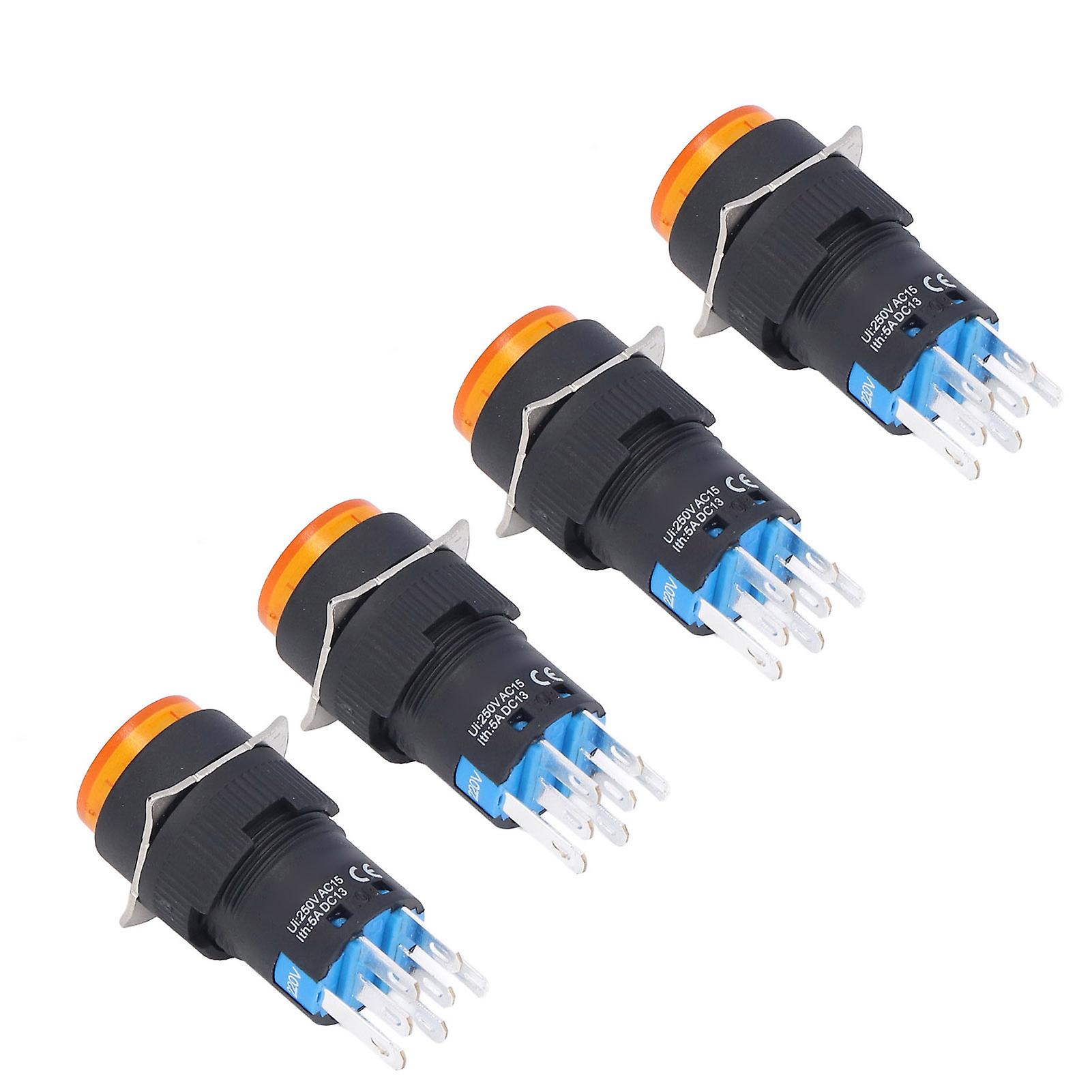 25Pcs BEM-LA16-22DS-Y Self Locking Push Button Switch 8 Pins