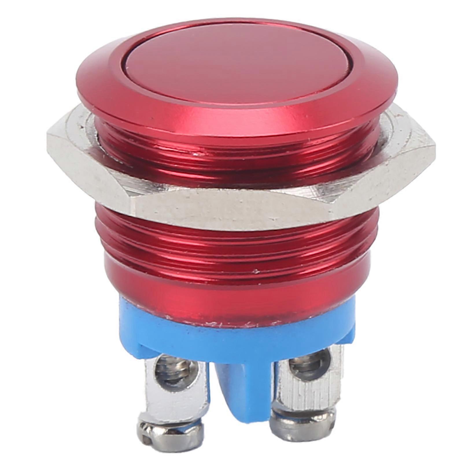 16mm Red Metal Button Switch: Stainless Steel, Waterproof, Self-Reset Power 220V