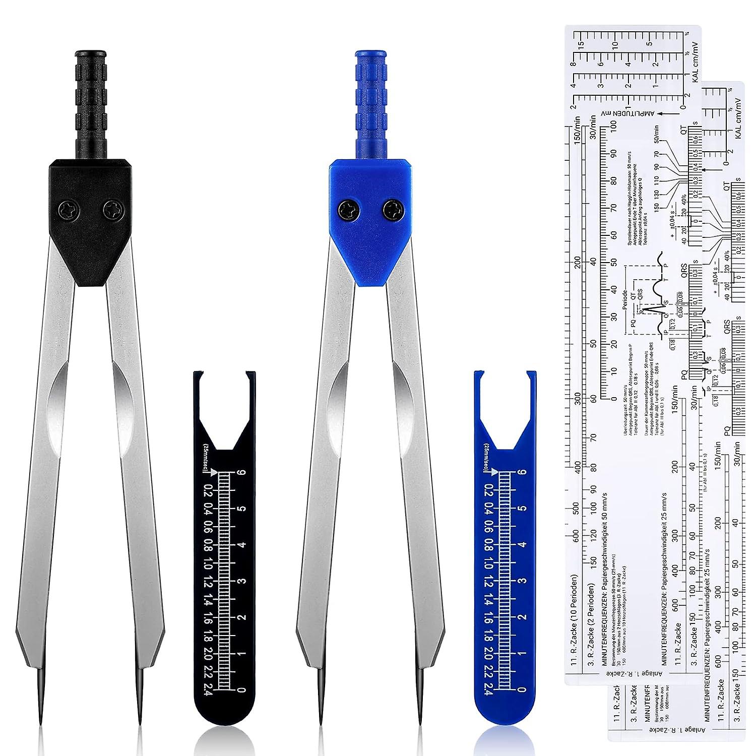 2 Sets EKG Calipers and EKG Ruler Combination Set ECG Calipers Drafting Electrocardiogram Divider ECG Calipers Measuring Tool for Nursing (Black and B