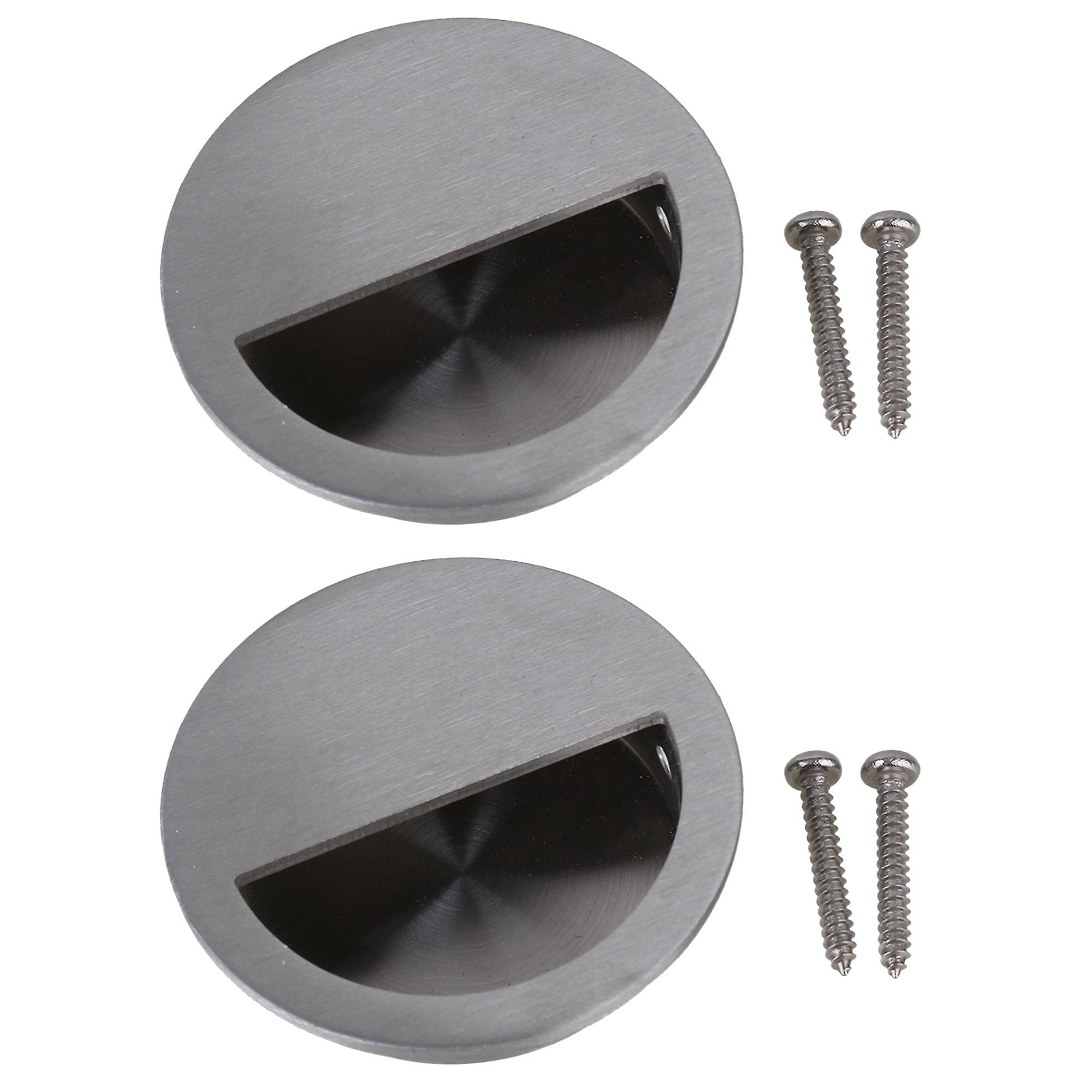 2Pcs Stainless Steel Flush Pull Handle for Sliding Door 1.97Inch Dia Silver