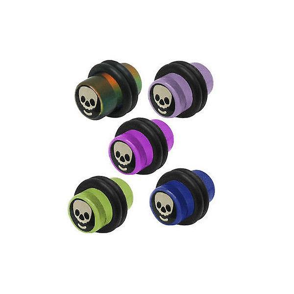 Pair of acrylic skull logo 0g ear plugs - 5 colors available