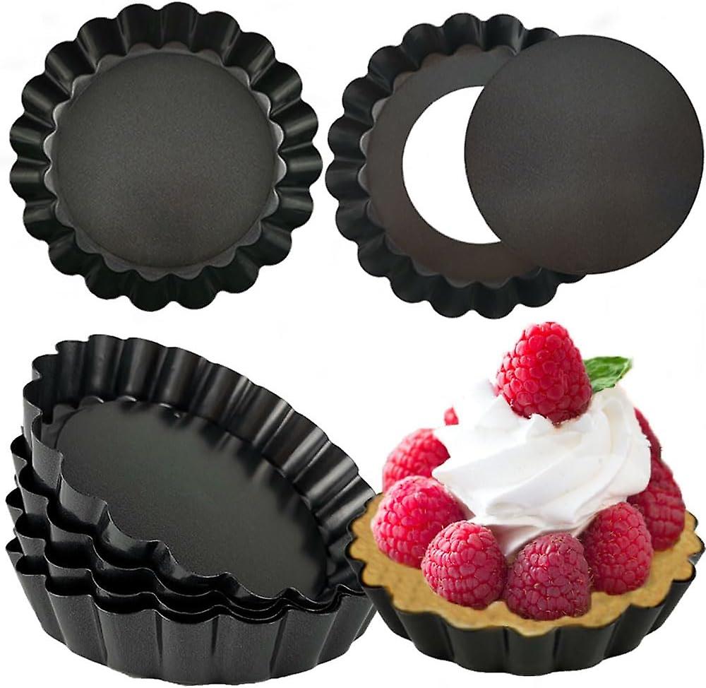 7PCS 4 Inch Mini Tart Pans Removable Bottom Non-stick Quiche Pans Reusable Fluted Edges Small Tart Molds for Pies, Tartlets, Mousse Cakes, Muffins, K