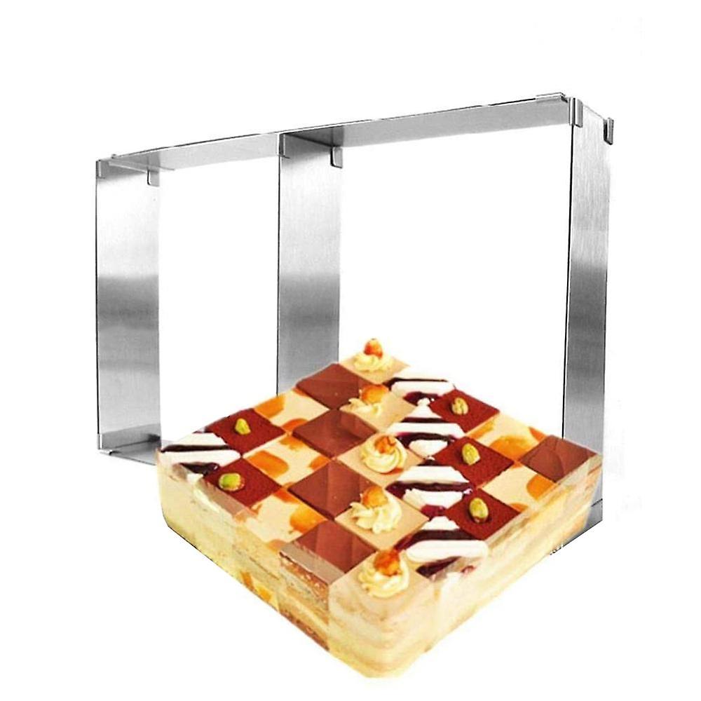 Set of 2 Kitchen Molds Adjustable Rectangular Stainless Steel for Cake