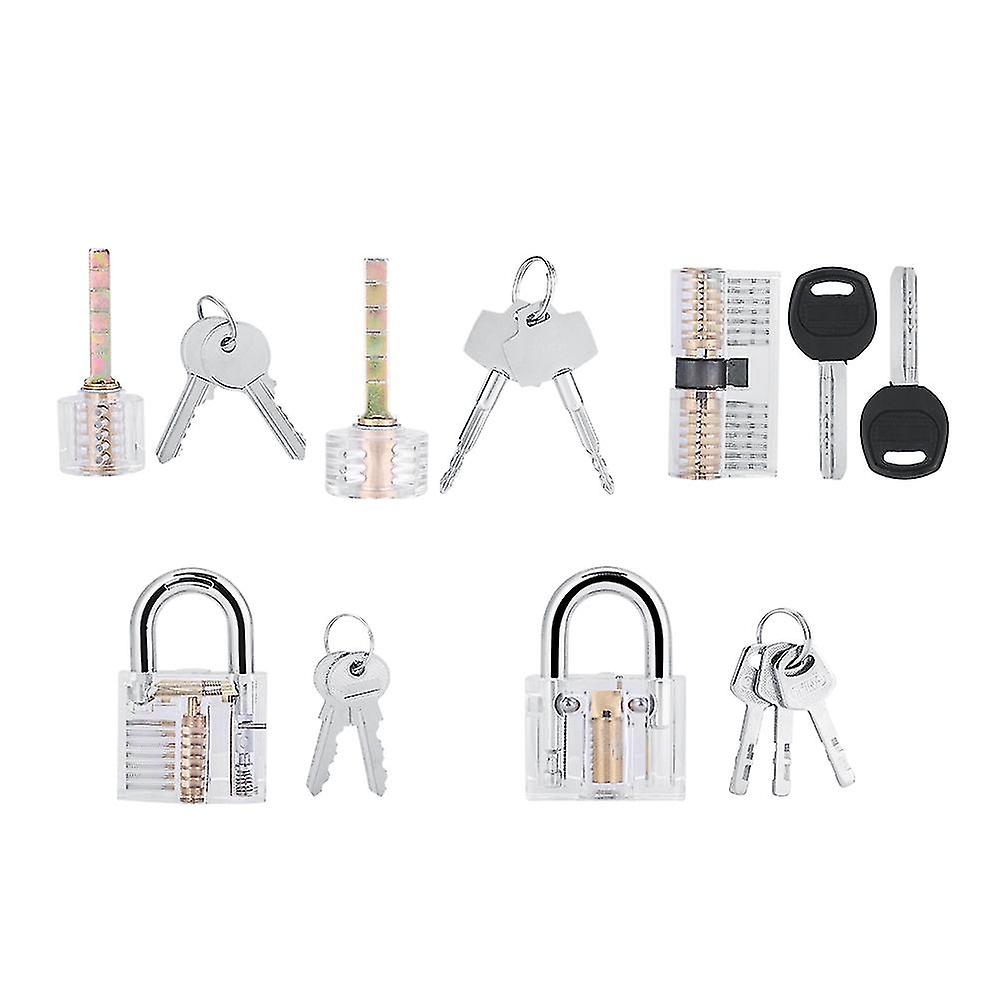 Transparent Padlock Set - 5 Pcs Practice Lock with Key Removal Hook Kit Tool