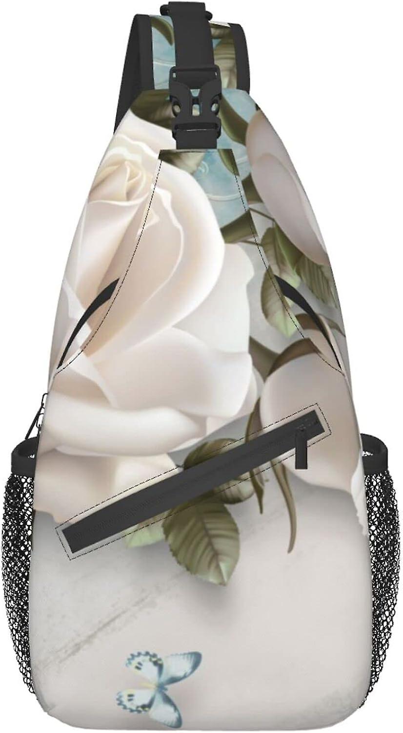 AT1402 תיק קלע 3D פרח ורד פרפר פרחוני טיולים daypack crossbody כתף תרמיל נסיעות חזה לגברים נשים