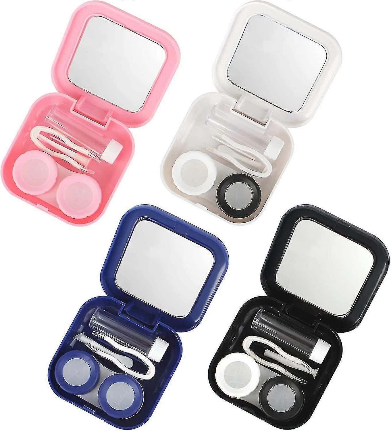 4 Pack Portable Contact Lens Case with Mirror for Outdoor Activities (4 Colors)