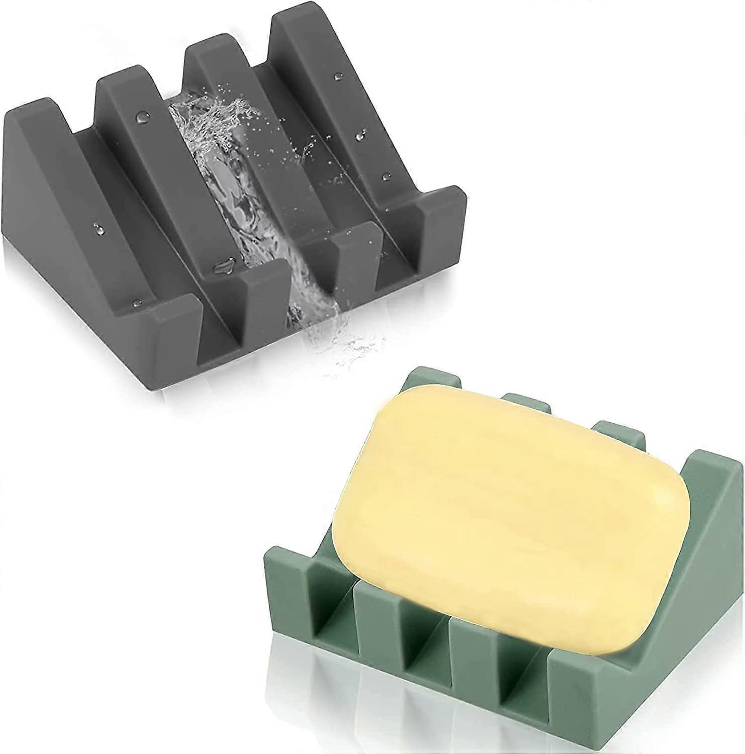 2 Pack Silicone Soap Dish Trapezoidal Waterfall Drying Soap Tray 7*9.5cm