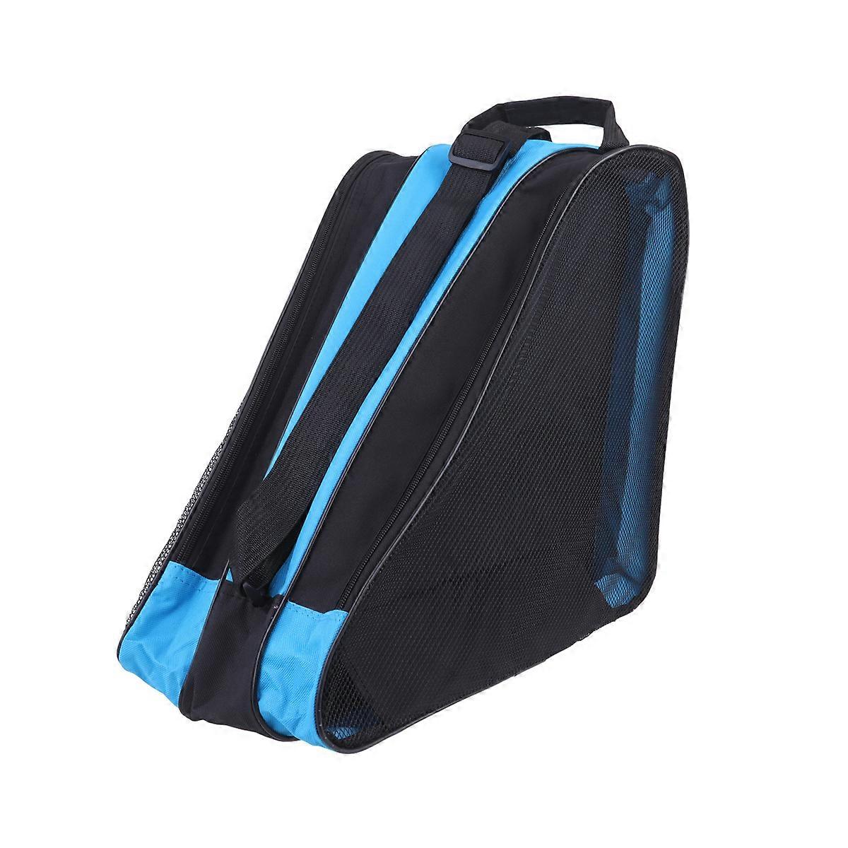 Children Roller Skating Shoes Storage Bag Thicken Triangle Shaped Pouch Mesh Cloth Shoulder Bag High-capacity Shoes Container(Blue)