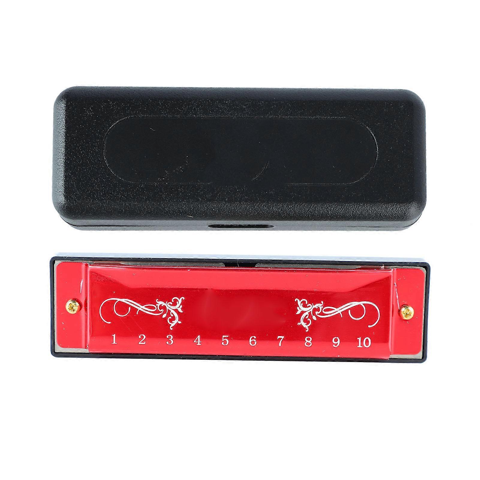 Harmonica 10 Hole 20 Tune C Key Professional Standard Mouth Organ with Case for Kid Beginner Red