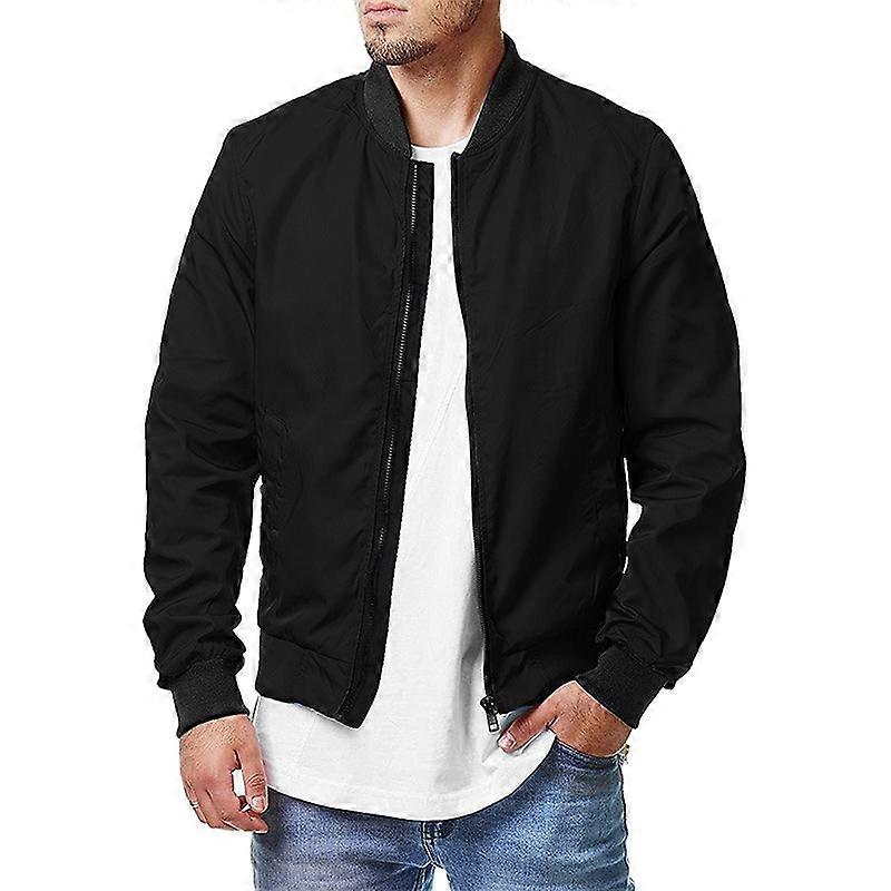 Herr Bomberjacka Långärmad Full Zip Casual Rock Stand Collar Ytterkläder Med Fickor